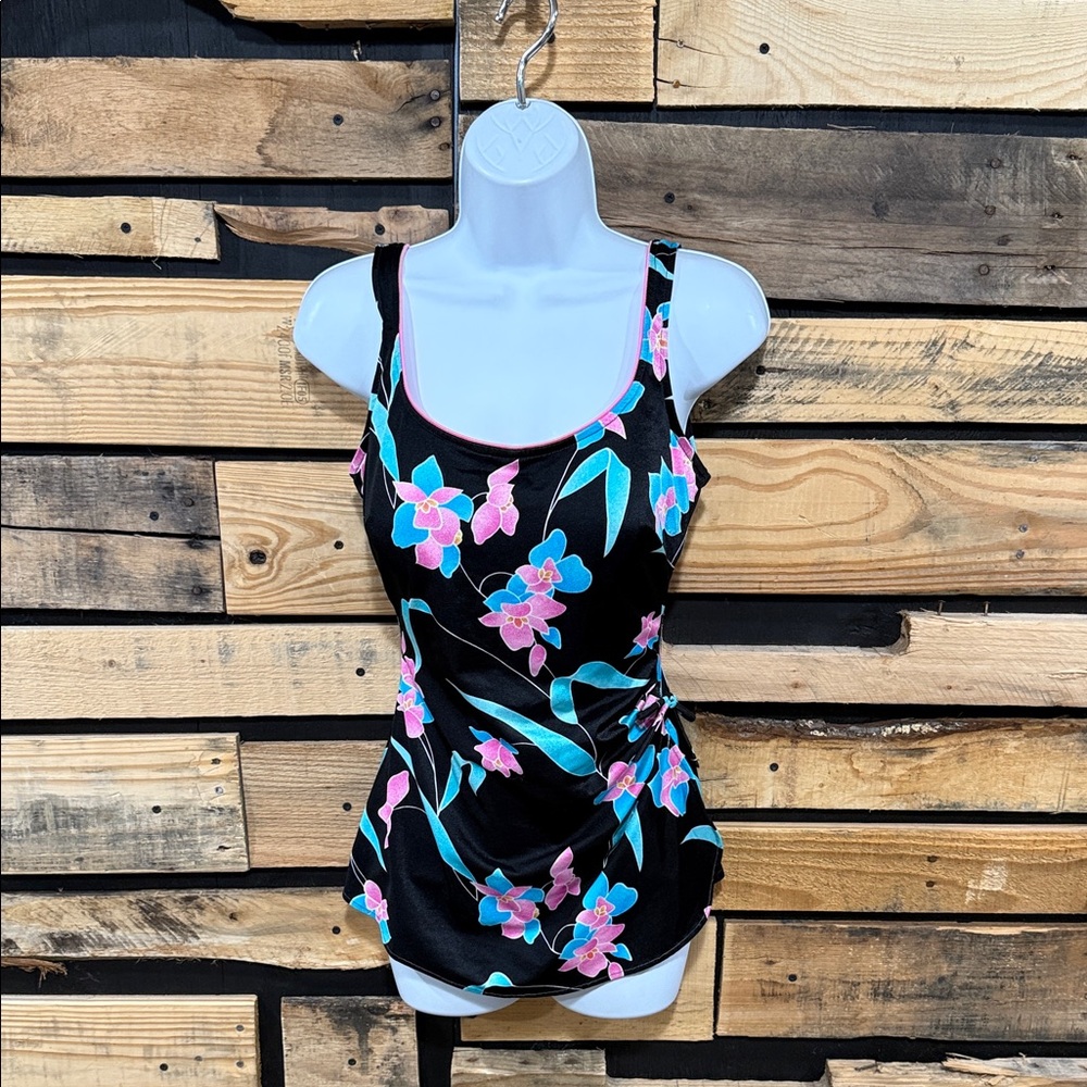 Vintage One Piece Carriage Court Multicolor Bathing Suit‎ ILGWU Union Made 14